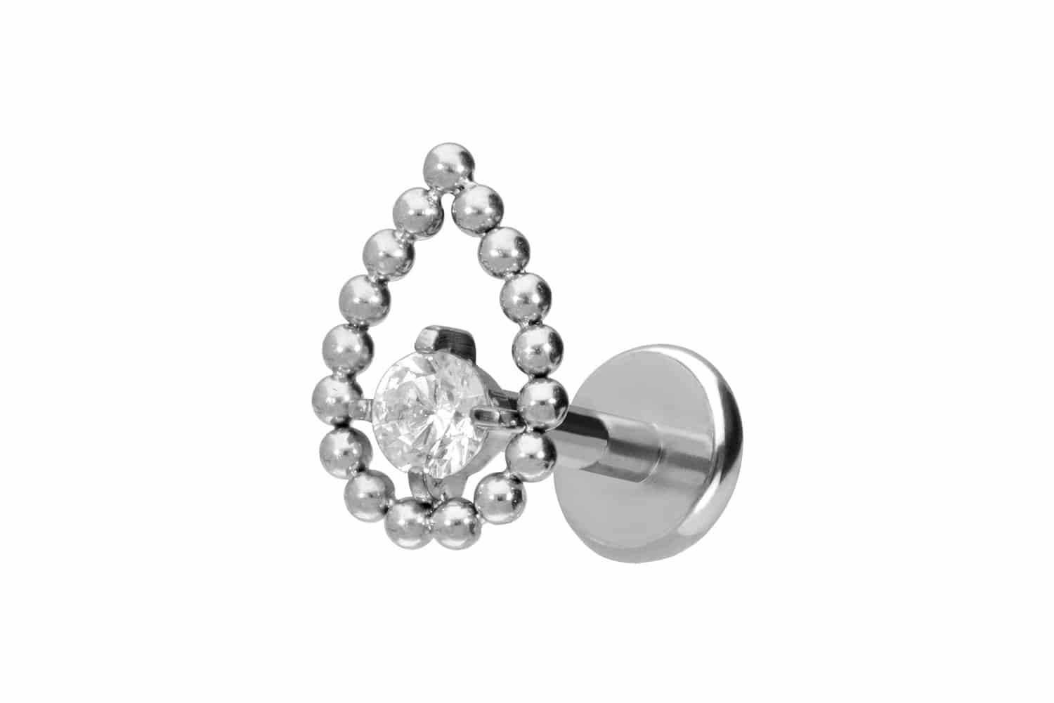 Titan Labret Piercing mit Push Fit TROPFEN + KRISTALL
